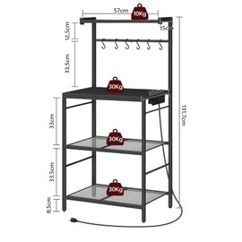MAHANCRIS Bakers Rack with Power Outlet, Microwave Stand with Storage, 4-Tier Coffee Bar Station, Kitchen Bakers Rack with 6 S-Shaped Hooks, for Kitchen, Dining Room, Black BRBK35E01