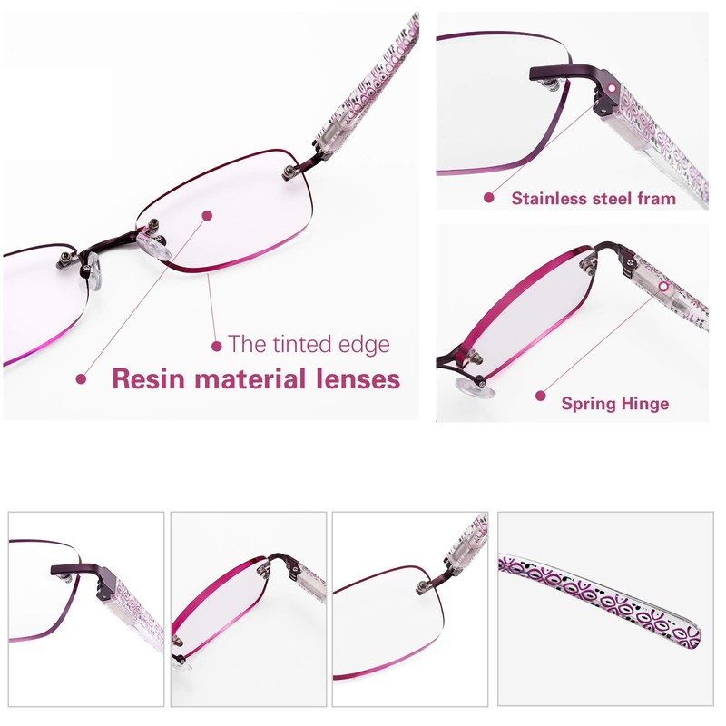 FEIVSN 3-Pack Rimless Reading Glasses For Women, Lightweight Spring Hinge