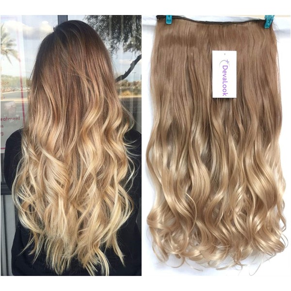 Fashion Thick Half Head One Piece Straight Wavy Curly Ombre Clip in Hair Extensions Hairpiece 120 grams 5 Clips (20" Wavy One Piece, Light brown / Sandy blonde)