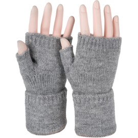 styleBREAKER 09010052 Women's Fingerless Knitted Gloves Plain with Waistband Warm Winter Gloves, grey mixed