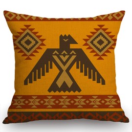 Swono Tribal Style Eagle Ornamental Farmhouse Pillow Cover 18x18 Inch Home Decor Cotton Linen Throw Pillow Case Cushion Cover for Sofa Couch