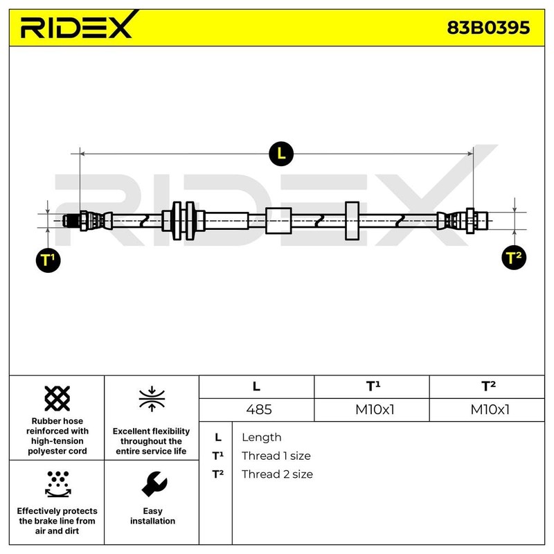 RIDEX Brake Hose 83B0395 Front Both Sides Brake Hoses