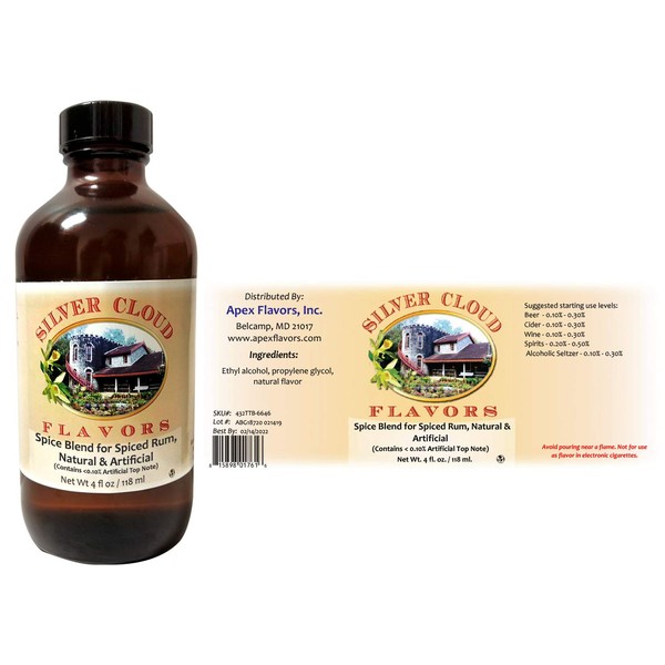 Spice Blend for Spiced Rum, Natural & Artificial (Contains <0.10% Artificial Top Note) - TTB Approved - 4 fl. oz. bottle
