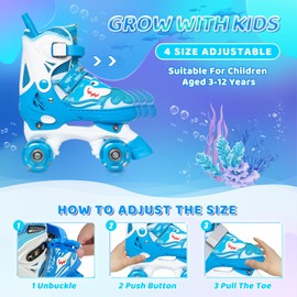 Nattork Roller Skates for Kids, Adjustable Light up Rollerskates for Girls Boys, Green Blue Purple Pink Skates for Toddler,Beginner Kids Roller Skates Indoor Outdoor