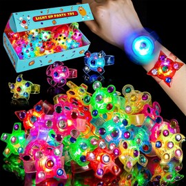 Mikulala 48 Pack LED Light Up Fidget Spinner Bracelets Party Favors for Kids 4-8 8-12, Glow in The Dark Party Supplies, Birthday Gifts, Treasure Box Toys, Goodie Bags Stuffers for Kids (48)