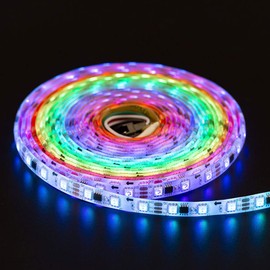 BTF-LIGHTING WS2811 IC=RGB IC Addressable Dream Color LED Strip 16.4FT 60LEDs/m 20Pixels/m 300LEDs 100pixels IP65 Splash Proof White PCB Flexible DC12V Chasing Effect for Bedroom,Desk,Home Decoration