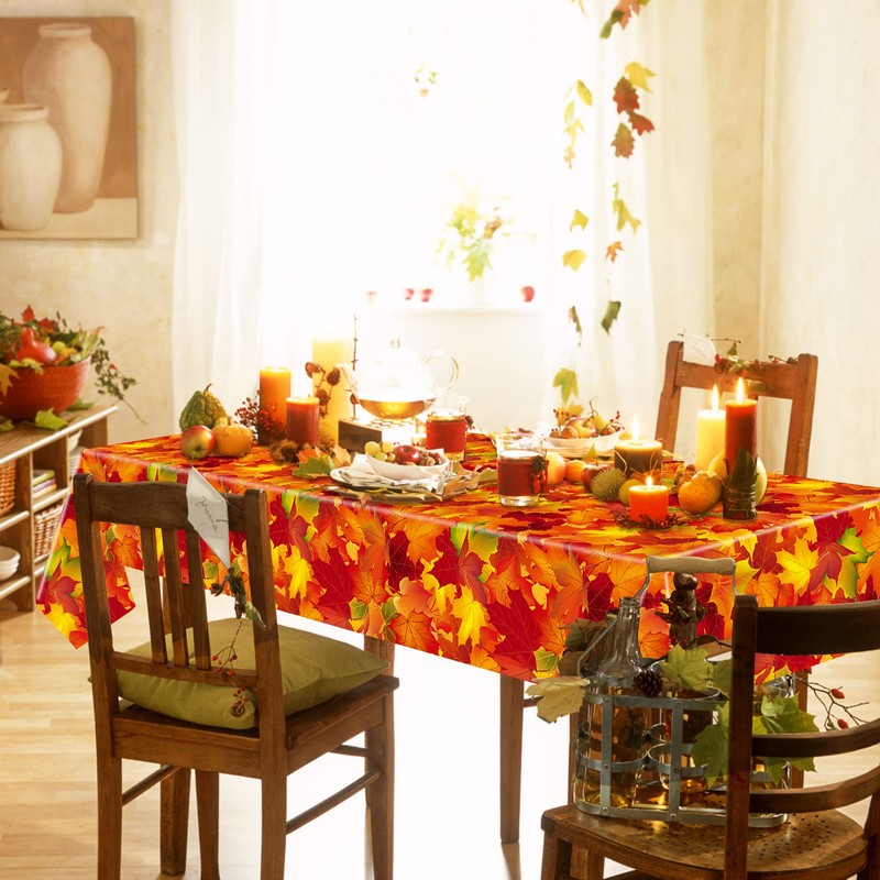 2 Pack Fall Tablecloth Maple Leaf Plastic Table Cover Autumn