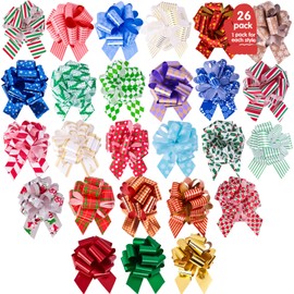 3 otters Multicolor Christmas Bows, 26PCS Christmas Pull Bows 5 Inch Gift Wrap Pull Bows Wrapping Accessory for Christmas Holiday Wedding Gift Box Baskets Decoration