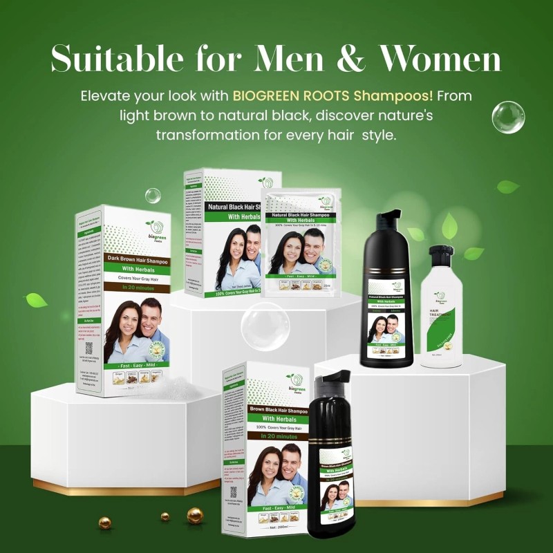 Natural Black Hair color Shampoo BIOGREEN ROOTS Ammonia-Free Herbal Hair