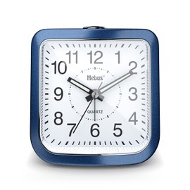 Mebus Quartz Alarm Clock, Silent Non Ticking, Luminous Hands, Snooze Repeat Alarm, Dial Light at the Touch of a Button, Colour: Blue, Model: 26158