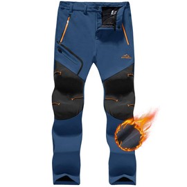 TACVASEN Men's Snow Ski Pants Hiking Pants Winter Warm Insulated Pants Snowboard Waterproof Fleece Lined Hunting Pants Blue 30