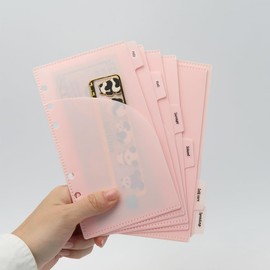 XiowDow Pink Cash Envelopes A6 Binder Pockets Plastic Index Tabs Dividers Double Pockets Budget Envelope 12 Tabs PP Planner Inserts with Tab Label Stickers for Budgeting A6 Money Saving Binder