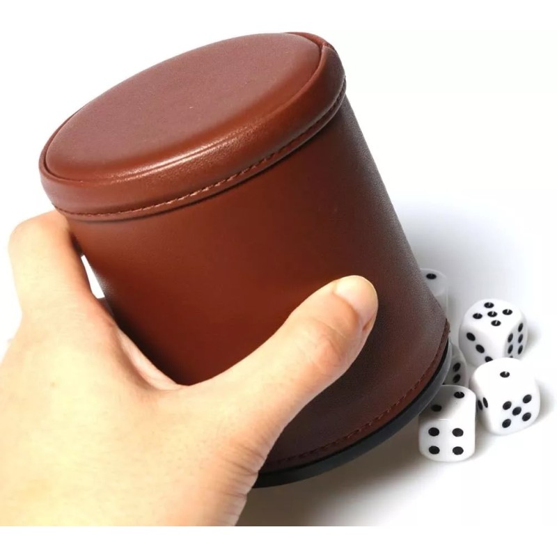 Leather Dice Cup Set Felt Lining Quiet Shaker with 5