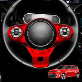 Steering Wheel Trim Cover Compatible with Kia Soul 2020-2026 Accessories (Red)