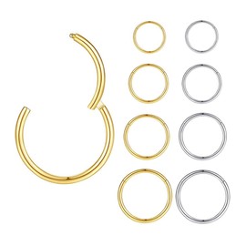 8Pcs 18G Surgical Stainless Steel Hinged Clicker Nose Rings Hoop Set Tragus Earrings,Cartilage Hoop Helix Earring, Daith Earrings , Stainless Steel, no gemstone