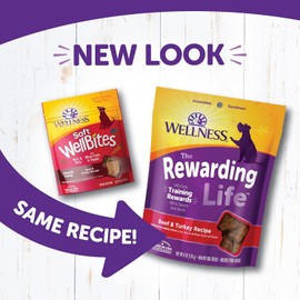 Wellness WellBites Soft & Chewy Treats For Good Dogs 2 Flavor Variety Bundle: (1) Wellness WellBites Beef & Turkey Recipe Soft & Chewy Treats, and (1) Wellness WellBites Chicken & Venison Soft &