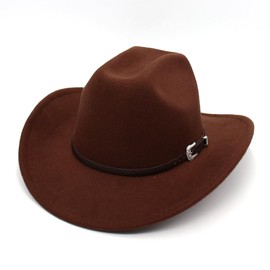 Cowboy Hat for Women Men Classic Wide Brim Felt Hat with Belt Buckle Vintage Panama Style Brown
