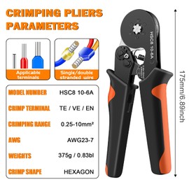 SWANAMB Ferrule Crimping Tool Kit with AWG23-7 Hexagonal Ferrule Crimper 800Pcs VE/TE Insulated Wire End Ferrules Terminals