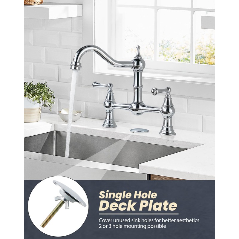 WOWOW Chrome Kitchen Faucet for Sink 2 or 3 Hole