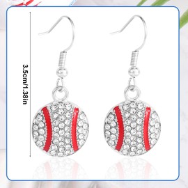 Baseball Earrings, 1.38in Exquisite Alloy Baseball Jewelry for Women Sports Stud Dangle Earrings Jewelry Gift for Sport Lovers Players (with Rhinestones, Eardrop)