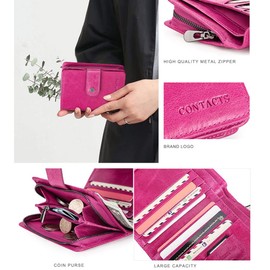 Contacts Womens Bifold Wallet Leather Small Zipper Purse for Women Coin Pocket Lady ID Window Card Holder RFID Blocking Wallet