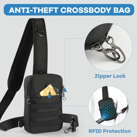 Sling Bag, Tactical Anti Theft Crossbody Bag with Zipper Lock RFID EDC Small Chest Bags for Men Women
