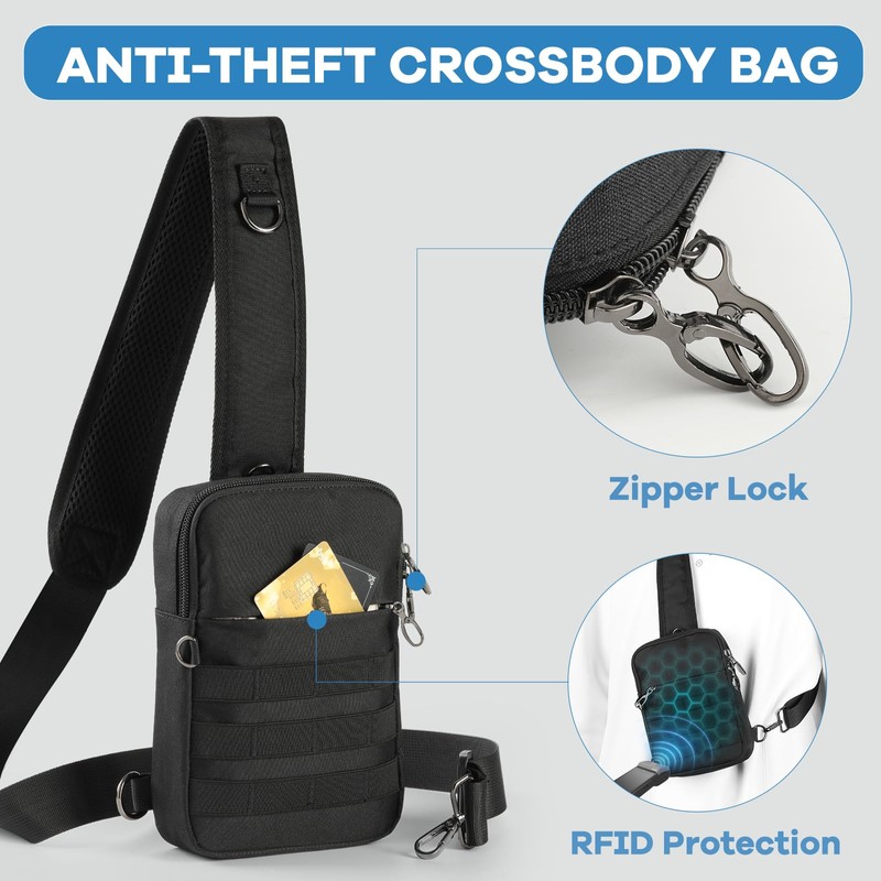 Sling Bag, Tactical Anti Theft Crossbody Bag with Zipper Lock