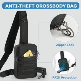 Sling Bag, Tactical Anti Theft Crossbody Bag with Zipper Lock RFID EDC Small Chest Bags for Men Women