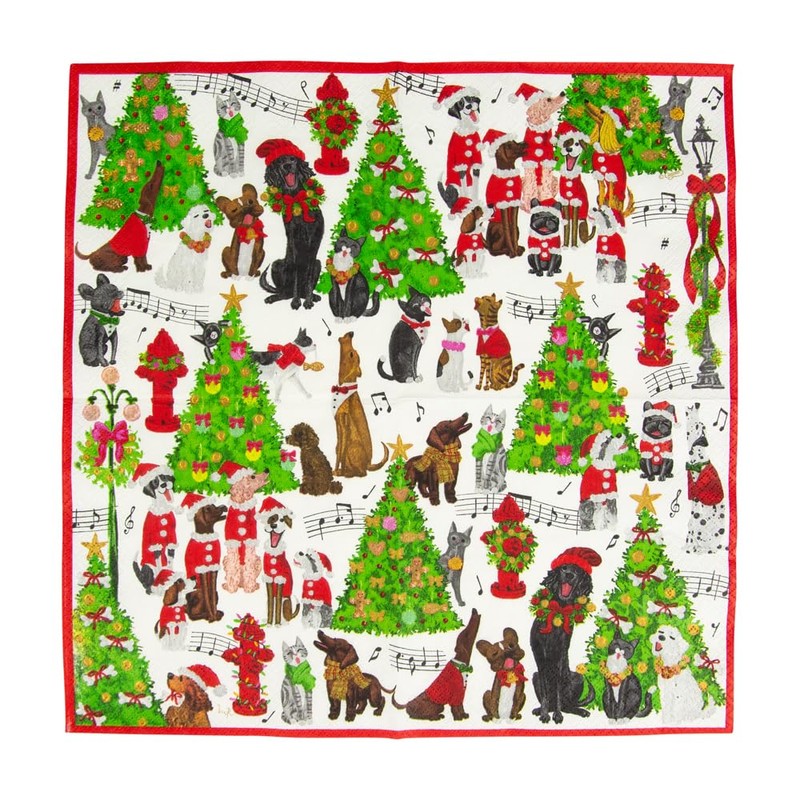 Caspari Caroling Pets Paper Luncheon Napkins - 20 Per Package