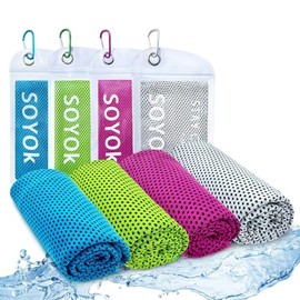 MEISO Paquete de 4 Toallas de Enfriamiento Microfibra para Cuello y Cara, 40x12 Pulgadas, Suaves y Transpirables con Bolsa Impermeable para Gimnasio y Entrenamiento (Gris, Azul, Verde y Rosa)