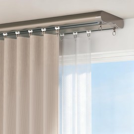 Double Curtain Track Ceiling Mount Silent Smooth, Aluminum Construction, Ideal for Homes Needing Blackout and Light Transmission, Fits Bedrooms, Living Rooms,Champagne 12-15FT
