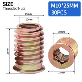 Einschraubmutter M10x25mm Rampamuffe M10 Gewindeeinsatz Holz 30 Stück Gewindehülse Schraubhülsen Hülsenmutter Einschraubmuffen Verzinkte Sechskant Gewindemuffe für Holzmöbel usw