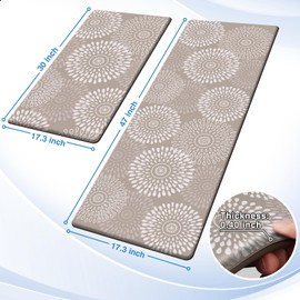 LuxStep Kitchen Mats for Floor,Cushioned Rug Anti-Fatigue Mats for Kitchen Decor Accessories,Waterproof Non-Slip Mats and Rugs Set for Office,Floor,Laundry 17.3"×30"+17.3"×47",Khaki