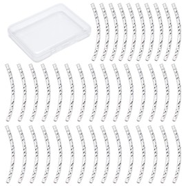 CREATCABIN 1 Box 40 Pieces Curved Tube Beads 925 Sterling Silver Plated Brass Smooth Noodle Beads Long Large Hole Spacer Bulk for DIY Jewellery Making Bracelets Necklaces Accessories