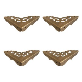 Tiazza 4Pcs Antique Brass Edge Corner Protectors Vintage Design Decorative Corner Braces for Wood Cabinet Furniture Jewelry Box (Side Length: 65mm)