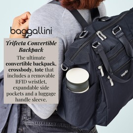 Baggallini Trifecta Convertible Backpack Crossbody Tote Bag - 11x12 Lightweight Travel Bag w/RFID Phone Wristlet