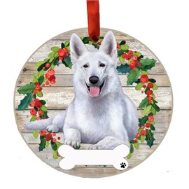 E&S Imports White German Shepherd Ornament - DIY Personalizable - Dog Gifts - Ceramic Round Ornament with Glazed Finish - X-mas Decoration - Christmas Ornaments Craft Gifts - Ornaments for Pet Lovers