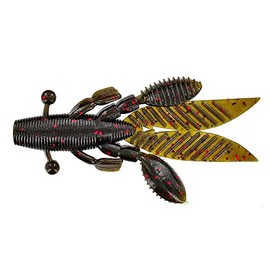 Yamamoto 3.75' Flappin' Hog - Realistic Soft Plastic Fishing Lure Bait with Three Freely Moving Appendages - Green Pumpkin with Large Red, 7 Pack