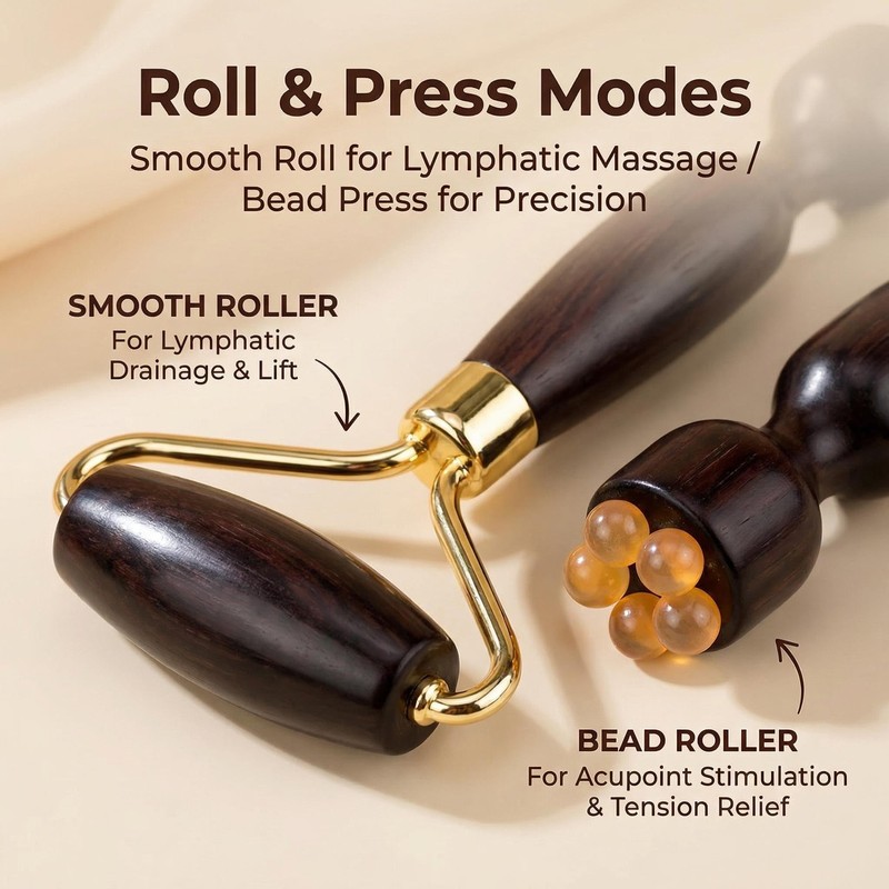 Red Sandalwood Face Roller & Leaf Gua Sha Set, Dual