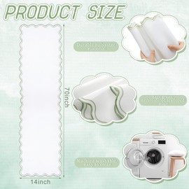 Windkream Sage Green Scalloped Edge White Table Runner 70 Inches Preppy Embroidery Edge Table Runner Cute Neutral Rustic Dining Decor for Kitchen