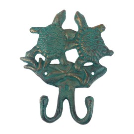 Cast Iron Sea Turtle Hook Verdigris Finish, 6" Tall