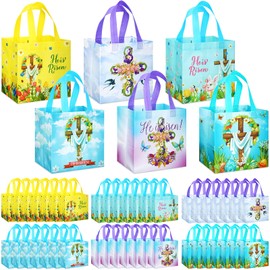 Ctosree 60 Pcs Easter Gift Bags Easter Tote Bags Easter Treat Bags Reusable Easter Non Woven Bags with Handle Easter Goodie Bags for Kids Waterproof Tote Bags Rabbit Bunny Bag for Easter