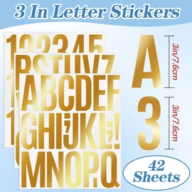 910 PCS 42 Sheets Letter Stickers Large Mailbox Numbers and Letters Self Adhesive Vinyl Waterproof Custom Alphabet Number Stickers for Mailbox Address, DIY Crafts, Door, Windows Decor (3 Inch,Gold)