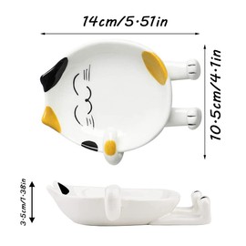 Ceramic Cat Spoon Rest for Kitchen Counter, Multifunctional Chopstick Spoon Holder, Ceramic Utensil Holder, Essential Kitchen Utensils and Accessories, Decoration Gift for Cat Lovers (Yelloe)