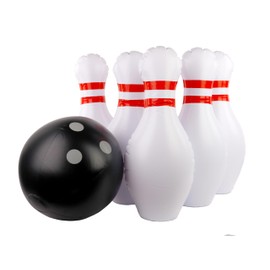 HearthSong Giant Indoor/Outdoor Inflatable Bowling Game for Kids' with Six 29"H Pins and 20" diam. Ball