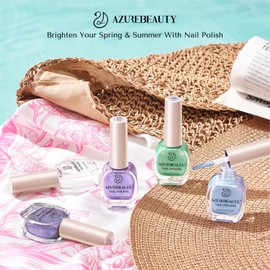 AZUREBEAUTY Nail Polish Set, 4 Colors Chameleon Green Glitter Purple Blue Holographic Quick Dry Vegan Natural Fingernail Lacquer Strengthening Aurora Shimmer Kit with Top Coat DIY Salon at Home