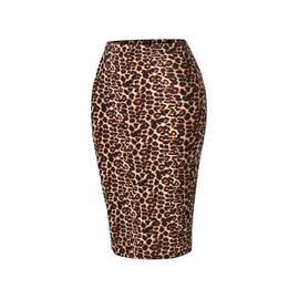 SSOULM Women's Work Office Stretchy Fitted Midi Pencil Skirt with Leopard Slit and Plus SizeLEOPARD L