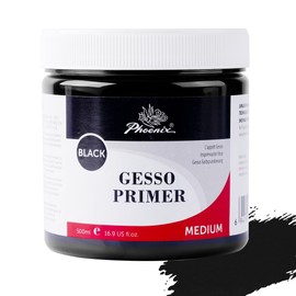 PHOENIX Black Gesso Primer for Acrylic Painting - 16.9 Fl oz. / 500ml Gesso for Canvas Surface Prep Medium for Oil Acrylic Paints