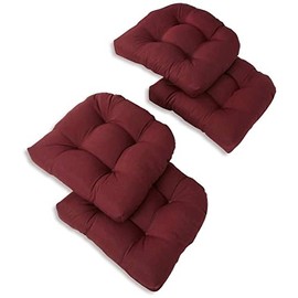Burgundy Color Circle-Tufted Set of 4 Patio Chair Cushions for Outdoor Furniture in Soft Twill Fabric, 19 in. D X 19 in. W X 5 in. H Size | U-Shape Rounded Back Maximum Cushioned Loft Lasting Comfort