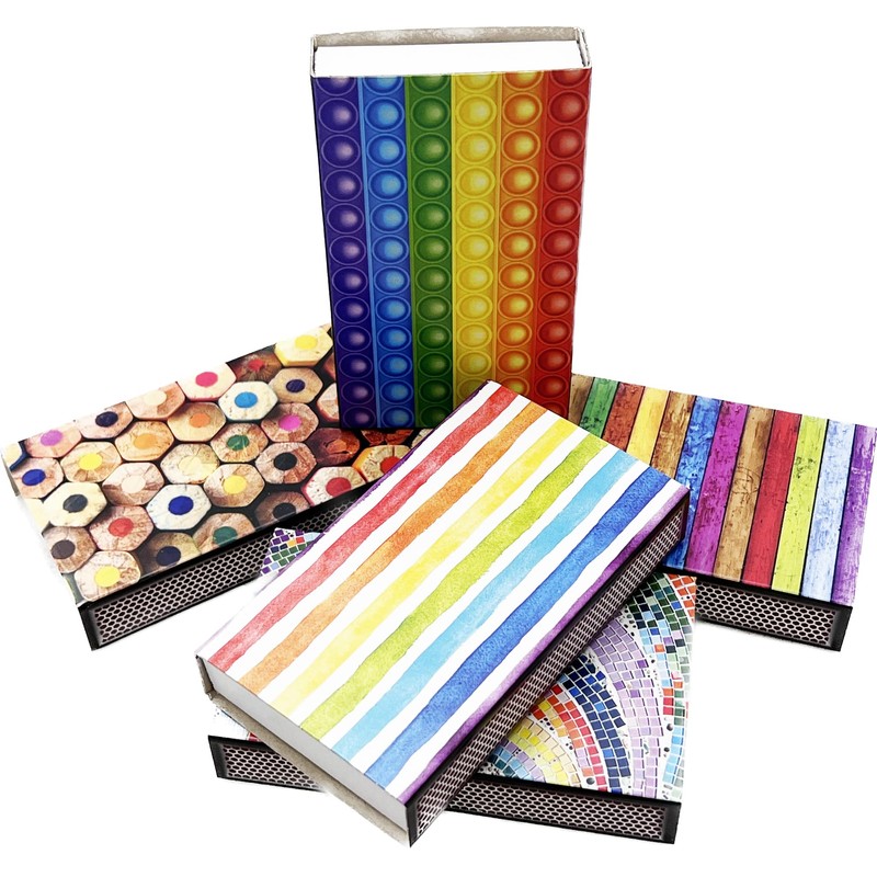 jameitop® XL Matchboxes, 10 cm with Rainbow/Pride/Peace Design Matches, Pack